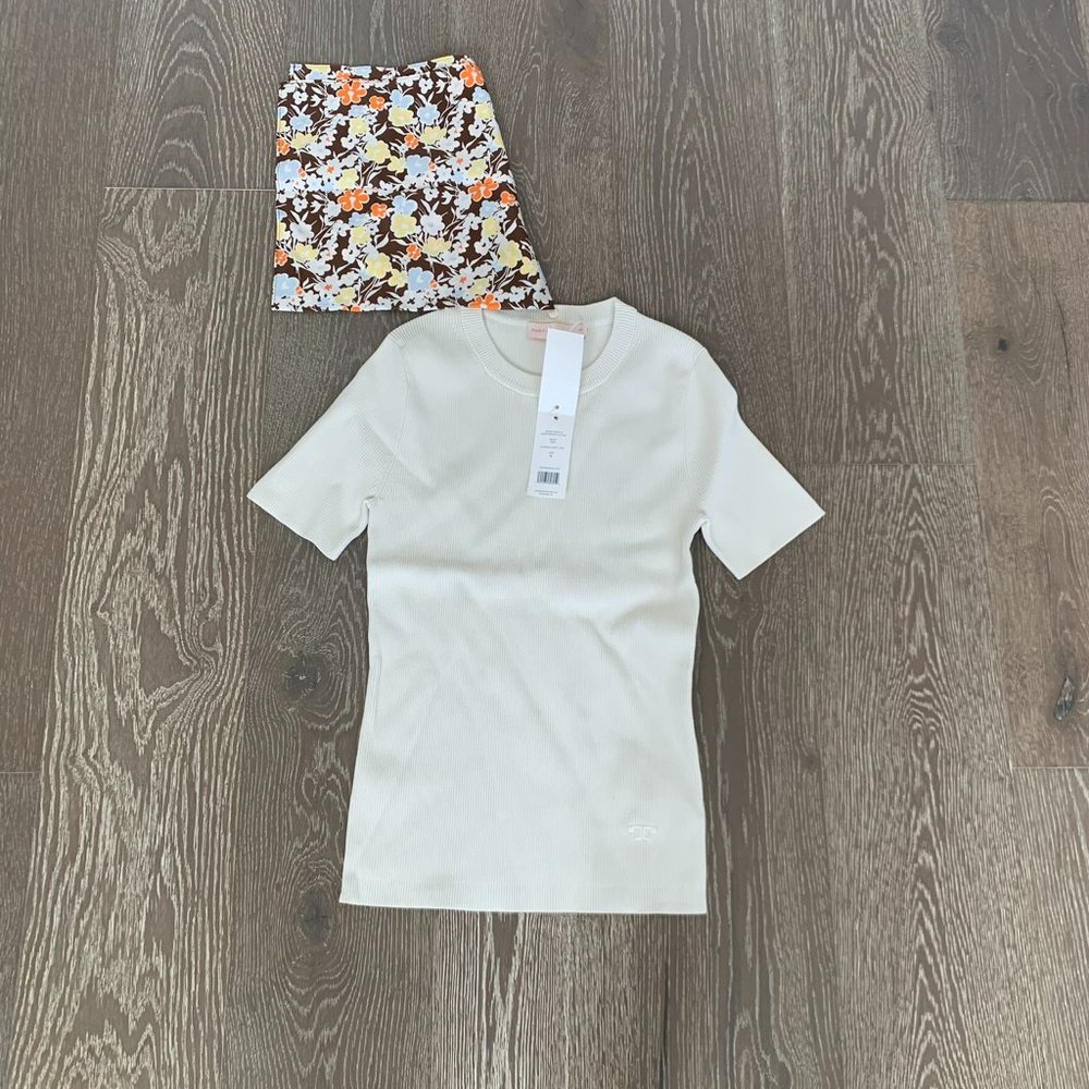 Tory Burch Ivory short-sleeve sweater with scarf